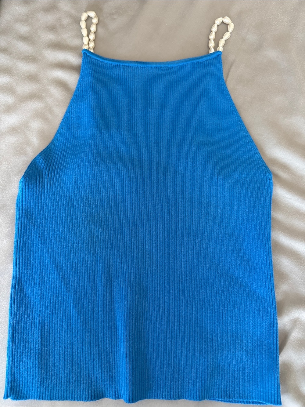House of Harlow turquoise stretch fabric tank with pearl straps M